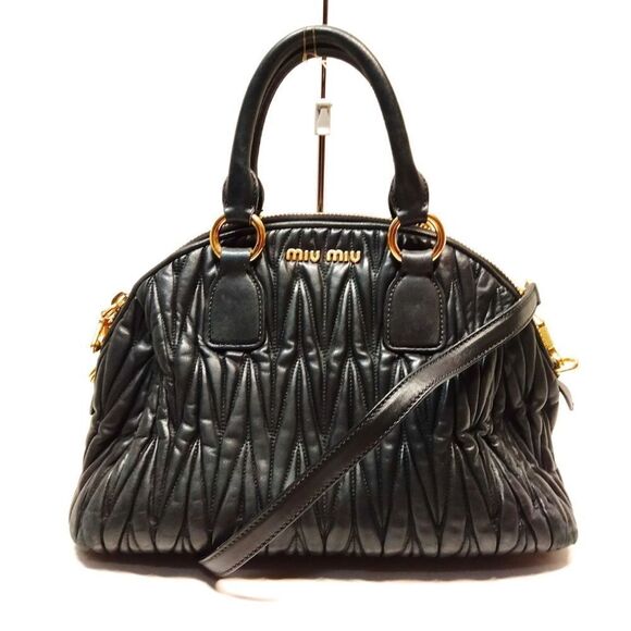 Auth Miu Miu Black Quilted Matelesse Small Dome 2way Top Handle Shoulder Bag